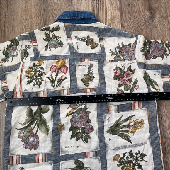 Vintage Patchwork Floral Boho Denim Collard Button Up Blouse Linen HGNY - Picture 8 of 8